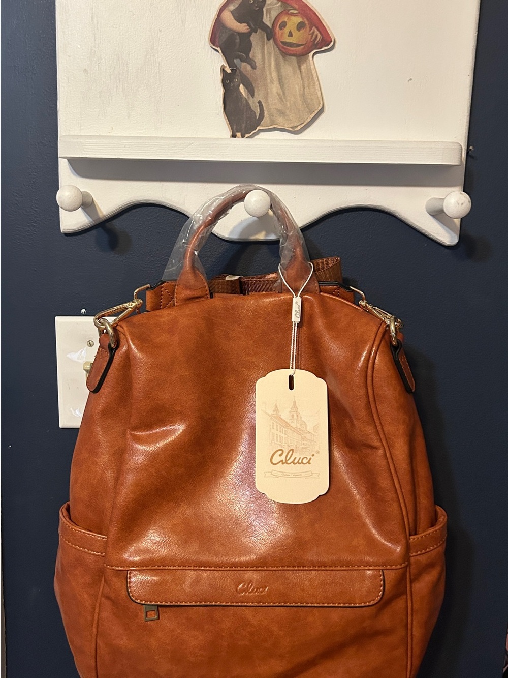 Women's Tan CluciLeather Backpack Handbag - Versatile Everyday Bag